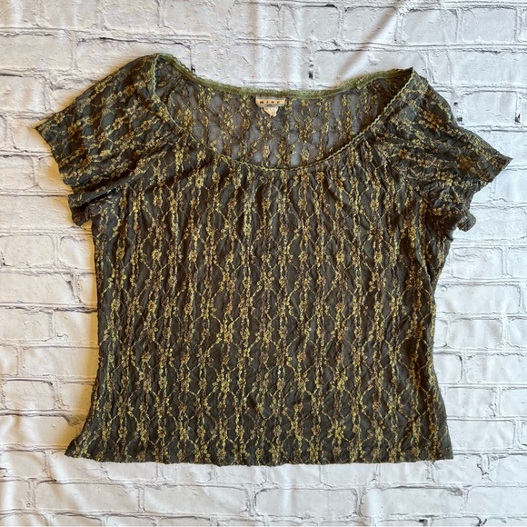 mine Tops - Vintage Forrest Fairy Grunge Sheer Lace Green Back Top Y2K Ethereal Trim Grunge